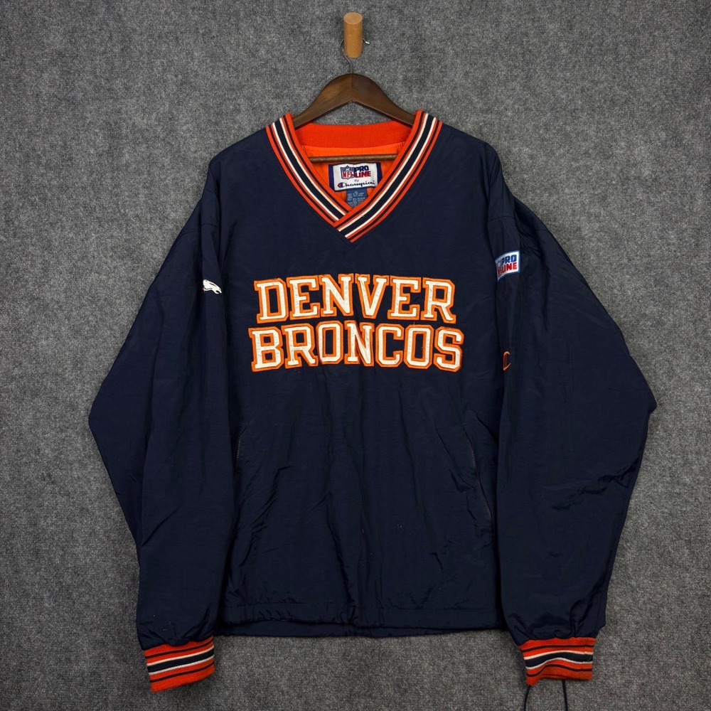 Champion Windbreaker Mens XL Navy Denver Broncos NFL Pro Line Vintage Pullover